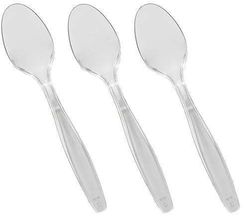 Venuscello 1000 x Tithe Clear Spoons Heavy Duty Plastic Cutlery Set Washable Reusable Ideal for Party | Kid's Parties | Buffets | Picnics | BBQ's | Weddings | Camping