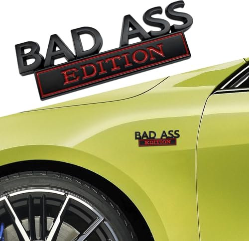 deemars Auto Bad Ass Edition Emblem, Auto Exterieur Embleme Abzeichen, 3D Kotflügelabzeichen Aufkleber mit 3M Kleber, Auto Exterieur Zubehör Metallaufkleber Universal für Autos (Schwarz rot)