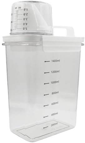 MIETONG 1800ml Luftdichter Waschmittelspender mit Messbecher Waschpulver spender Mehrzweck Waschmittelbox für Pulver Waschmittel KöRperwaschmitteln Shampoos Getreide(Transparent)
