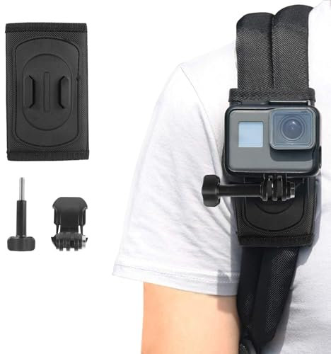 Filltown Kamera Rucksack Schultergurt Halterung, Kamerahalterung Rucksack mit Verstellbarem Schulterpolster und J-förmiger Kamera Anbringungshalterung, Action Cam Zubehör