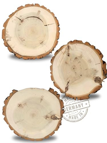 Baumscheiben 25-30cm | 3 Stück | geschliffen mit Besonderheiten | Made in Germany | edles Pappelholz als tolle Tischdeko | Tortenplatte | Hochzeitsdeko | deko Tablett | DIY | Holzscheiben
