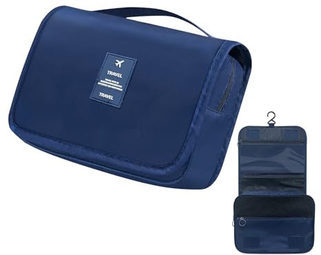 Trousse de Toilette Voyage, Trousse de Toilette à Suspendre, Imperméable Trousse Maquillage, pour Voyage, Camping en Plein Air, Ranger Ses Articles de Toilette Personnels dans Les Toilettes, Bleu