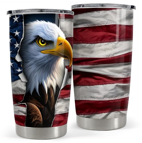 SANDJEST Adler-Tumbler 0,59l Edelstahl isolierte Kaffee-Reisetasse Tasse Amerikanische Flagge Adler Geschenke für Männer, Veteranen zum Geburtstag, Weihnachten