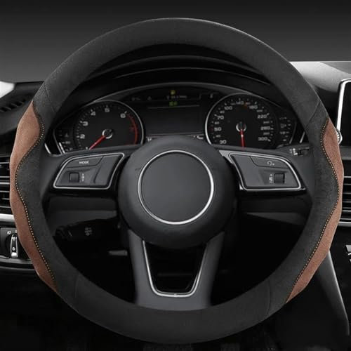 DMLHL Modischer Dekobezug Wildleder Kuh Leder Sport Auto Lenkrad Abdeckung Nicht-Slip Zubehör Für Audi A1 8X A2 A3 Q3 Q5 Q2 A4 A5 A6 Für Avant(O Shaped Coffee)