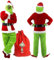 WUOYRON Weihnachtskostüm, lustiges Kostüm für Erwachsene, inklusive Maske, grünes Monsterkostüm für Herren, Weihnachten, 8-teilig,Cosplay, Weihnachtsmannanzug (Grün,M)