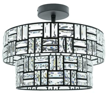 ValueLights | Black/Clear Acrylic Jewel Tiered Design Ceiling Light Fitting for Living Room Bedroom Hallway | Ceiling Lights, Home Décor Essential | Included LED Bulb | Mains Wired
