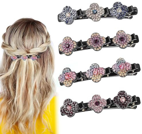 Lot De 4 Pinces à Cheveux TresséEs En Pierre De Cristal éTincelante Pour Femmes Et Filles, ELéGantes Barettes Cheveux Femme Pinces à Cheveux Facilement TresséEs, Pinces à Cheveux En Strass Brillants
