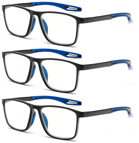 MMOWW 3er-pack Lesebrille Herren Damen Sportliches - Anti-blaue Ultraleicht TR90 Rahmen Computerbrille Arbeits Lesehilfe (Blau, +2.0)