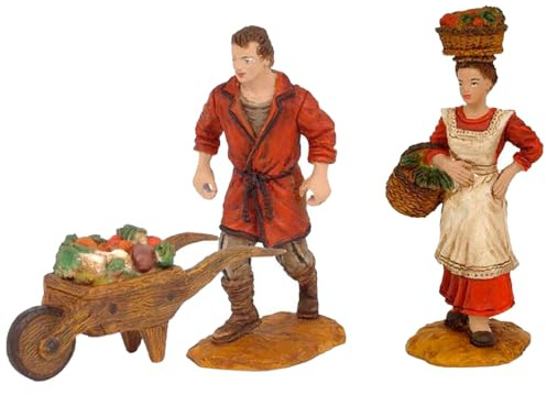 Tradineur - Set di 2 Figure per presepe: Carrettiere e Donna con Cesto - Realizzato in Marmolina - Decorazione per natività - Altezza Circa: 10 cm