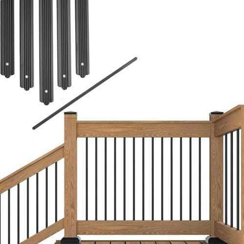50 balaustres de terraza planos y rectos de aluminio con tornillos para guardia, pasamanos de escalera, estaca, balaustrada de balcón, 82 x 2,5 x 0,25 cm