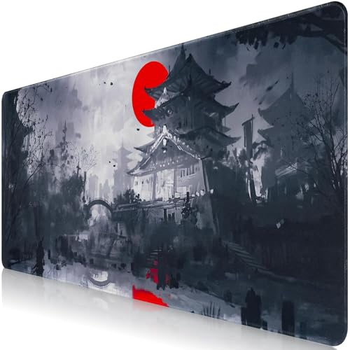 Sevenpers Mousepad XXL Japanische Kunst rutschfeste Mauspad,900x400mm,Grau | Überdimensionales Gummimatten Gaming-Mauspad,Waschbares Mauspad für PC,Maus und Tastatur