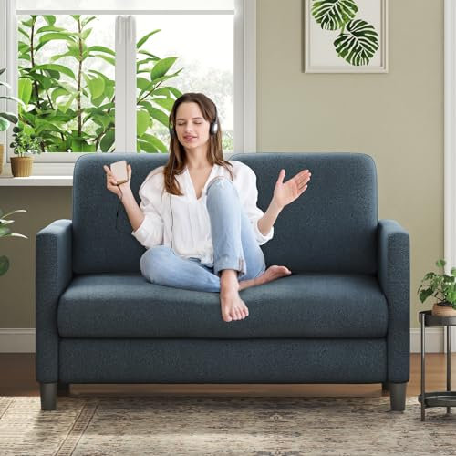 Welzona Two Seater Sofa, Modern 2 Seater Sofa, Teddy Fabric Sofa 2 Seater, Love Seat, Small 2 Seater Sofas for Living Room, Bedroom, Home Office, Studio, Apartment, Blue Grey