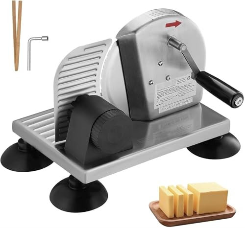 Manuelle Brotschneidemaschine Vielseitige Brotschneidemaschine Mit Handkurbel Manuelle Rotierende Brotschneidemaschine Für Butter, Schokolade, Wurst Einstellbare Dicke 0,6 Zoll ,Silber,22X24X32CM