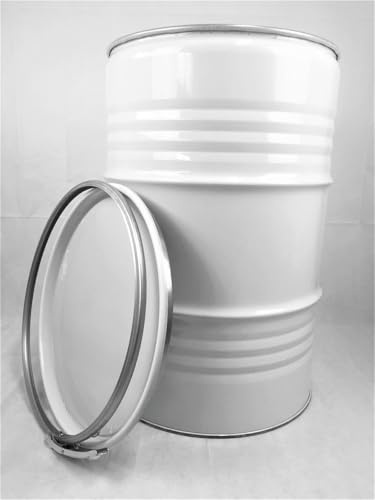 Tonne Ölfass Metallfass mit Deckel 210 Liter Fassungsvermögen 86cm Höhe Farbe weiß