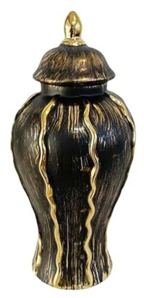 Folpus Vase à Fleurs en céramique, Pot à Gingembre en Porcelaine, Pot à thé rétro Vintage, Pot de Temple pour entrée, fête, Chambre à Coucher, décoration de, M Black