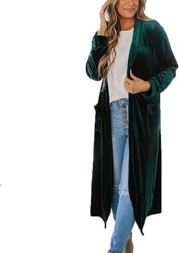 VIVICOLOR Donna Giacca lunga in velluto cardigan aperta davanti spolverino lungo in velluto cappotto trench