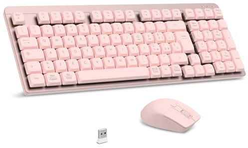 LeadsaiL Tastiera e Mouse Meccanica Wireless FA98, Basso Profilo Switch Rossi Tastiera senza Fili con ricevitore 2.4G, 96% Keyboard, 98 Tasti, Silenzioso, Italian QWERTY per PC Mac/Windows-Rosa