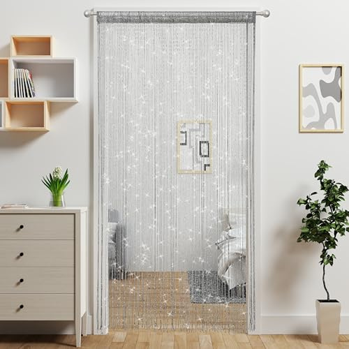 Ateasierlife Door String Curtain Doorway Beads Curtains,Hanging Room Divider Beaded Decor Hippie Glitter Fringe Panel Closet Window Wall Backdrop Doors Sequin Sheer Boho Doors Tassel (Grey)