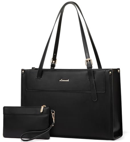 LOVEVOOK Laptoptasche 17,3 Zoll, Handtasche Damen Große Wasserdicht Arbeitstasche Shopper Business Tasche PU Leder Aktentasche Lehrertasche Elegante Schultertasche Women Tote Bag für Büro Uni Schwarz