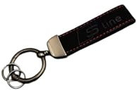 Porte-clés de luxe en daim avec coutures rouges pour clé de voiture Audi S-Line - Noir, Noir , M