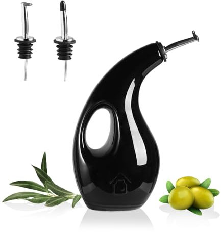 Sweejar Home Ceramic Olive Oil Dispenser Bottle, 700 ml Opaque Cruet Protects EVOO Oil to Reduce Oxidation, Suitable for Storage Vinegar, Coffee Syrups (Black)