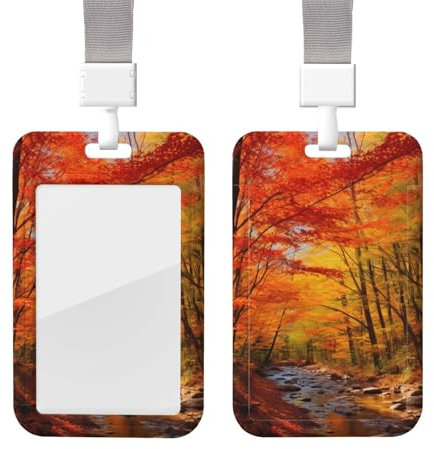 Porte-badge vertical avec lanière pour carte d'identité, porte-nom, feuillage d'automne avec fenêtre transparente, pochette de protection pour infirmière, médecin, fournitures de bureau