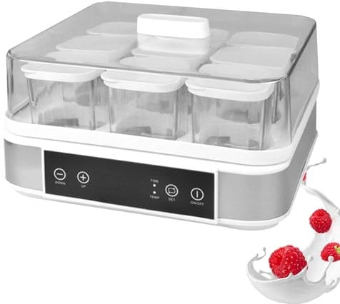 ELIKBH Yogurtiera Domestica, Yogurt Biologico a casa, con 9 barattoli di Vetro, con Controllo della Temperatura e del Tempo, Design visibile a 360°, per preparare Lo Yogurt