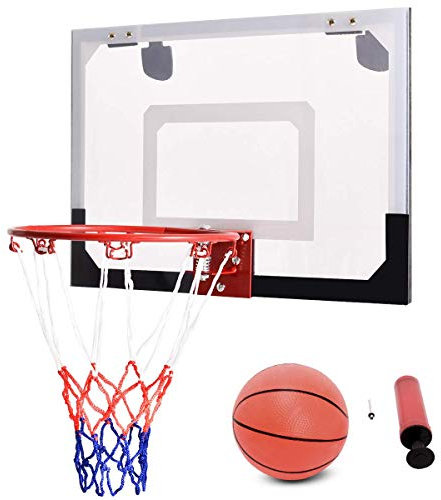 COSTWAY Baketballkorb Indoor, Mini Basketballkorb für Tür & Wandmontage, Basketball Hoop Kinder, 46 x 30,5 cm PC-Backboard Basketballbrett mit Ball & Pumpe, Basketballring für Kinder & Erwachsene