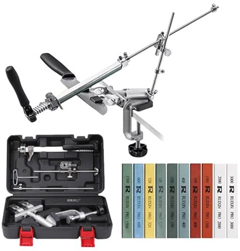 Bekasa Affilacoltelli professionale, RX-009 Affilatrice per coltelli ad angolo fisso rotante a 360°, cursore e fissaggio accurati migliorati, sistema di affilatura di coltelli da cucina, 10 pietra