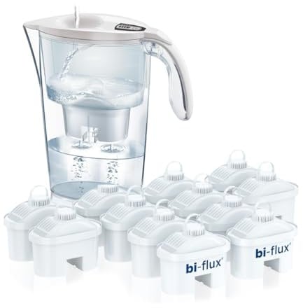 LAICA Stream Line Caraffa Filtrante - 2,3L - Bianca - Timer Digitale - 13 Filtri bi-flux Inclusi, Preserva i Sali Minerali Utili all'Organismo e Riduce Cloro e Metalli Pesanti - Made in Italy