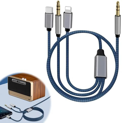 Câble Auxiliaire 3-en-1 vers Jack 3.5mm, 1.2M Câble Audio 8-Pin Connecteur & USB-C & 3.5mm vers Jack 3.5mm, Câble Audio Multifonction Compatible avec iPhone, Casque, Voiture, MP3, Haut-Parleurs Stéréo