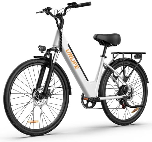 URLIFE E-Bike für Erwachsene 26, 36V 13Ah Austauschbarem Akku für Lange Reichweite bis 80KM, Elektrofahrrad 250W Motor mit LCD Display, 7 Gang E-Bikes Für Herren Damen Stadtpendler Weiß