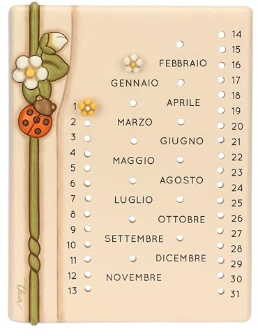 THUN Calendario da muro, Ceramica; tappini in silicone, gancio in plastica, nastro biadesivo, Collezione Country Bloom, 22 x 2,3 x 29 cm