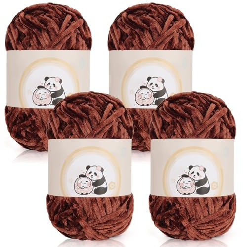 Aeelike 400g Warme Chenille Wolle zum Häkeln, Flauschige Dicke Garn zum Handstricken, Samt Velvet Babywolle zum Stricken, Weich Plüschwolle für Amigurumis Babydecke, Kaffee