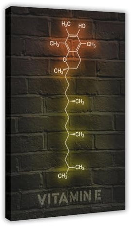 ANINCA Póster de molécula de neón de vitamina E, moderno, arte de neón, colorido lienzo para decoración de pared, pinturas para sala de estar, dormitorio, decoración de 60 x 90 cm