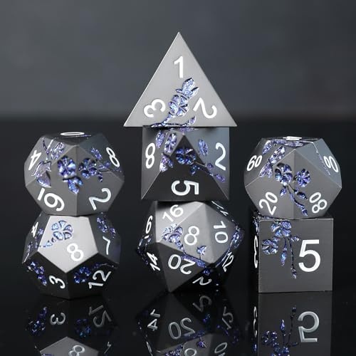 Elifel Metall DND Würfel Set 7 D4, D6, D8, D10, D12, D20, D%, Polyedrische Metallische D&D-Würfel für Dungeons and Dragons Pathfinder Rollenspiele Tischspiele RPG MTG