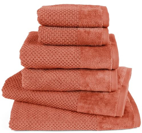 Pure Label Handtuch Set 6tlg 2xDusch 2xHand 2xGäste Terrakottakotta | 100% Baumwolle, weich & saugstark - Waschbar bis 60∘C, trocknergeeignet