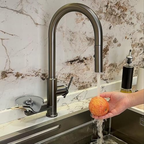 douchette robinetrobinet cuisine mitigeur cuisine avec douchette Robinet rotatif à 360° avec débit d'eau réglable et deux modes de jet. (gris anthracite)
