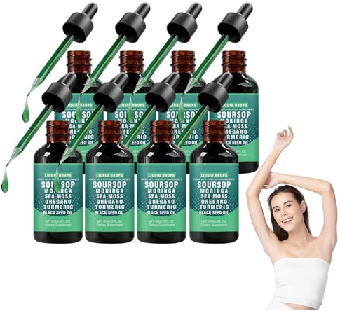 Gocce liquide di amaro di graviola, gocce liquide alle erbe 10 in 1, siero alle erbe di graviola, integratore naturale a base vegetale per il supporto quotidiano al benessere, 60 ml (8 bottiglie)