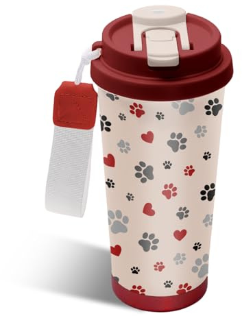 NEIUJADK Cute Dog Gifts Stainless Steel 2-in-1 Lid Coffee Tumbler 18 oz Dog Paw Print Insulated Travel Coffee Mug Dogs Lovers Gifts for Women Birthday Christmas for Friend Sister