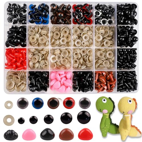JTHTJOK 747 Stück Sicherheitsaugen & Nasen Set für Häkeltiere Bunte Amigurumi Augen aus Kunststoff mit Unterlegscheiben, Knopfaugen zum Basteln für Puppen, Plüschtiere & Teddys