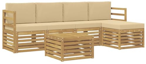 vidaXL Outdoor-Sofagarnitur mit Kissen 6 pcs Weiß und Beige Polyester, Gartenmöbel, modernes Outdoor-Sofa, modulares Set, Lounge für die Terrasse, bequem entspannen