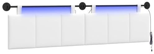 vidaXL Hängendes Kopfteil Mit LED Licht Weiß Stoff, Schlafzimmer, Rechteckig, Modern, Wandmontage, Anpassbares Kopfteil, Ergonomisch, Platzsparend, Akzentpaneel