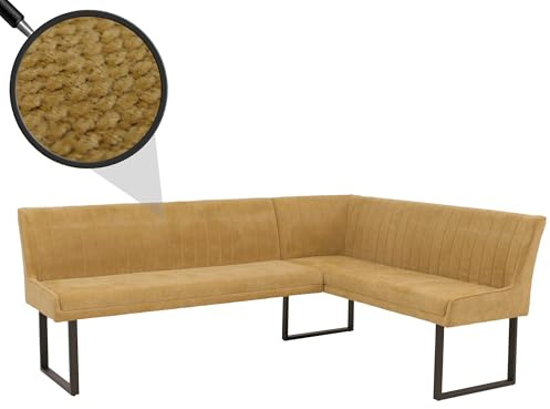 Mendler Eckbank HWC-O82, Chenille Öko-Tex Metall, 210x159cm - senfgelb | Esszimmerbank, Bank, Stoff/Textil (310g/m²)