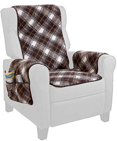 K&N Schurwoll-Sesselschoner, Lehnenschutz mit Armlehnenschoner & seitlichen Taschen, Sesselauflage Sesselschutz Überwurf, 155 x 48 cm