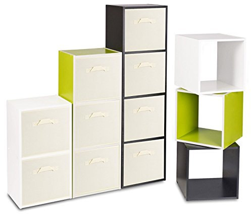 Holz-Bücherregal mit farbigen Aufbewahrungsboxen, Cream Box, Antique Cube