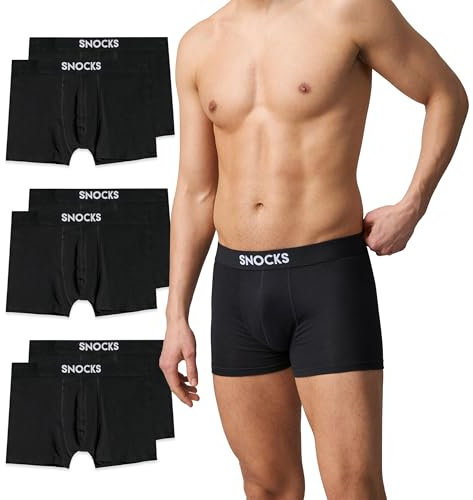 Snocks Boxershorts Herren aus Bio-Baumwolle (6er Pack) - Atmungsaktiv und Ideal für Sport und Alltag - Kein juckendes Etikett und komfortabler Bund - Unterhosen Herren - Gr.S, Farbe Schwarz