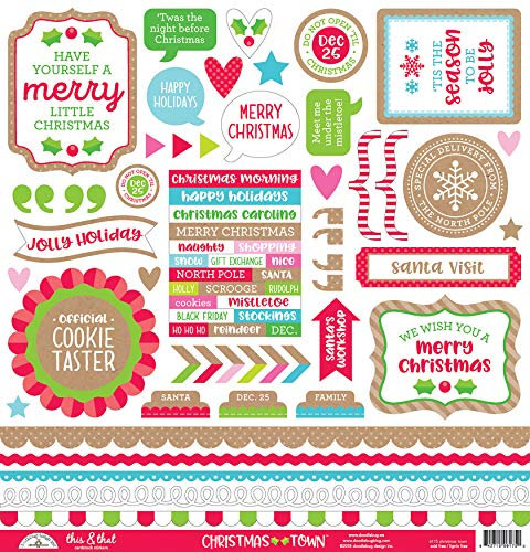 Doodlebug Karton-Aufkleber, 30,5 x 30,5 cm, Weihnachtsmotiv Town This & That