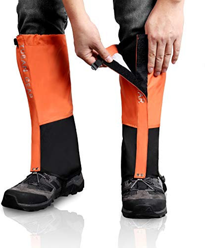 Outdoor Gamaschen, wasserdichte Staubdicht Einstellbare Atmungsaktive Beinschutz Gaiter für Outdoor-Hosen zum Wandern, Klettern,Trekking, Schneewandern 1 Paar (Orange, M)