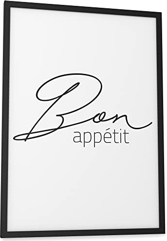 Papierschmiede® Typografie Poster, A3 fertig gerahmt (Rahmen: Material und Farbe wählbar), Wanddeko Bild mit Spruch in schwarz-weiß, Küche, Esszimmer, Wohnzimmer, Bon Appétit